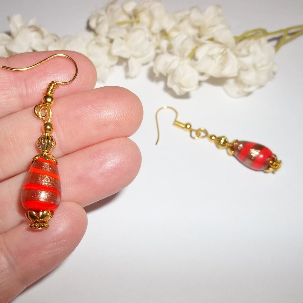 Orange & Gold Dangle Earring Handmade Jewelry 5241 - Picture 6 of 8